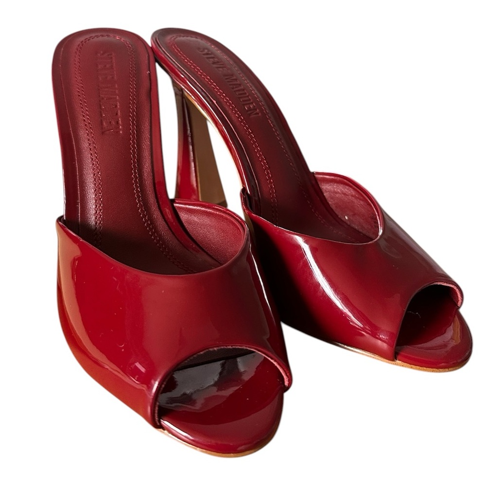 Steve Madden Red Patent Peep-Toe Mules